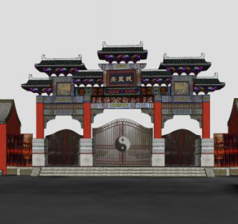 中式美里城牌坊大门SU模型下载_sketchup草图大师SKP模型