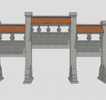 中式简易牌坊大门SU模型下载_sketchup草图大师SKP模型