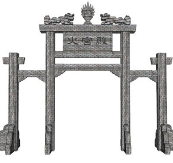 中式火宫殿牌坊大门SU模型下载_sketchup草图大师SKP模型