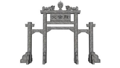 中式火宫殿牌坊大门SU模型下载_sketchup草图大师SKP模型