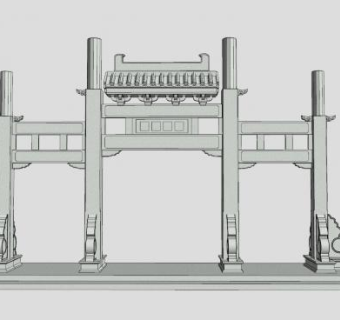 仿古牌坊大门SU模型下载_sketchup草图大师SKP模型