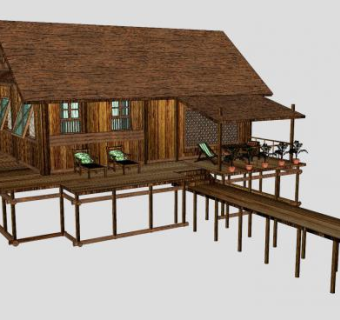 高脚住宅木屋水上木屋SU模型下载_sketchup草图大师SKP模型
