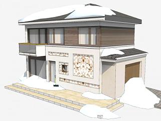 下雪<em>天</em>的别墅房子SU模型下载_sketchup草图大师SKP模型
