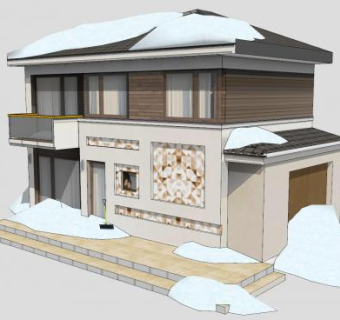 下雪天的别墅房子SU模型下载_sketchup草图大师SKP模型