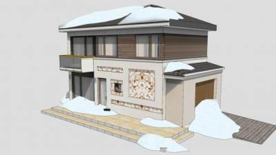 下雪天的别墅房子SU模型下载_sketchup草图大师SKP模型