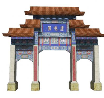 中式鹿鸣园牌坊大门SU模型下载_sketchup草图大师SKP模型