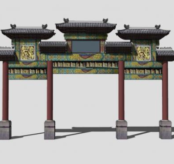 中式牌坊建筑sketchup模型下载_sketchup草图大师SKP模型