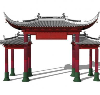 中式入口牌坊大门SU模型下载_sketchup草图大师SKP模型