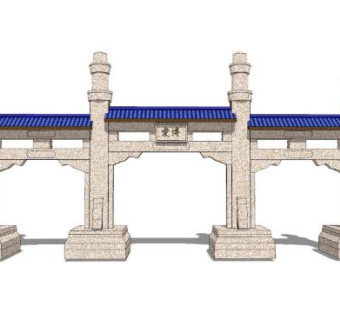 中式石筑牌坊大门SU模型下载_sketchup草图大师SKP模型