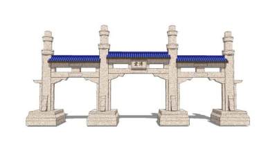 中式石筑牌坊大门SU模型下载_sketchup草图大师SKP模型