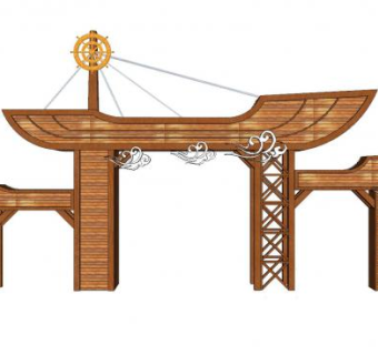 现代船主题牌坊建筑SU模型下载_sketchup草图大师SKP模型
