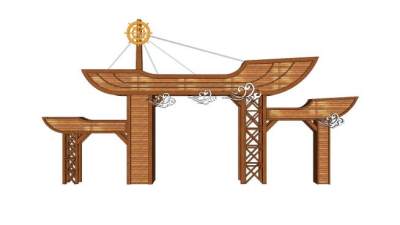 现代船主题牌坊建筑SU模型下载_sketchup草图大师SKP模型