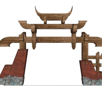 中式搭建牌坊大门SU模型下载_sketchup草图大师SKP模型