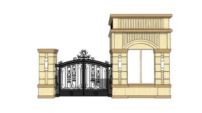 欧式门卫室铁艺大门SU模型下载_sketchup草图大师SKP模型