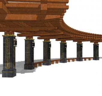 中式弧形廊架su模型下载_sketchup草图大师SKP模型