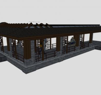 中式长廊廊道SU模型下载_sketchup草图大师SKP模型