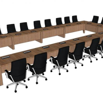 会议桌17人su模型下载_sketchup草图大师SKP模型