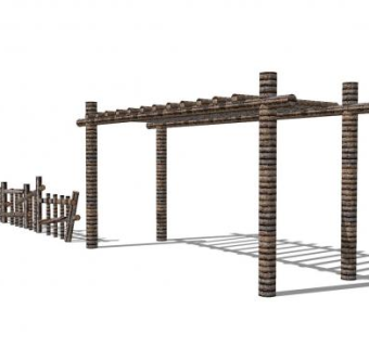 现代木制廊架设计SU模型下载_sketchup草图大师SKP模型