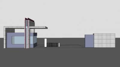 现代门卫室伸缩门大门SU模型下载_sketchup草图大师SKP模型