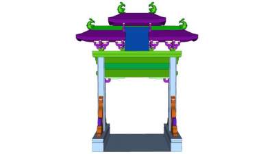 现代仿古牌坊大门SU模型下载_sketchup草图大师SKP模型
