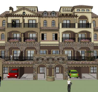 西班牙双拼别墅SU模型下载_sketchup草图大师SKP模型