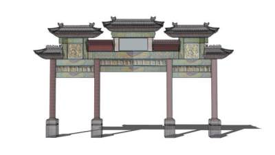 中式牌坊大门建筑SU模型下载_sketchup草图大师SKP模型