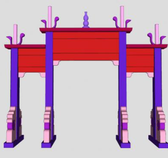 简易中式牌坊大门SU模型下载_sketchup草图大师SKP模型