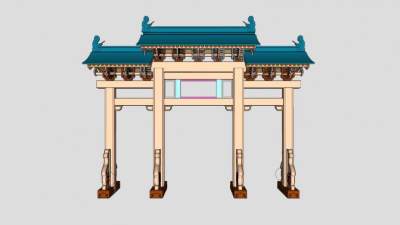 新中式牌坊大门建筑SU模型下载_sketchup草图大师SKP模型