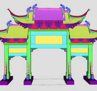 中式牌坊大门白模SU模型下载_sketchup草图大师SKP模型