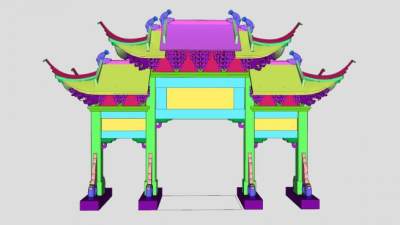 中式牌坊大门白模SU模型下载_sketchup草图大师SKP模型