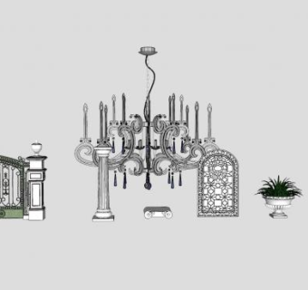 欧式铁艺大门构件SU模型下载_sketchup草图大师SKP模型
