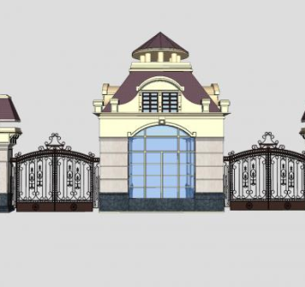 欧式铁艺大门围墙sketchup模型下载_sketchup草图大师SKP模型