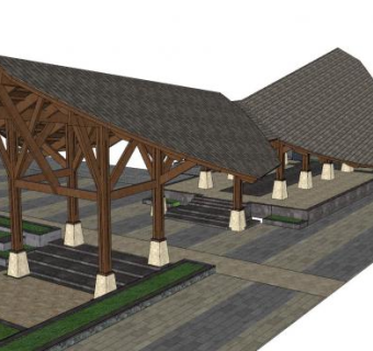 东南亚长廊SU模型下载_sketchup草图大师SKP模型