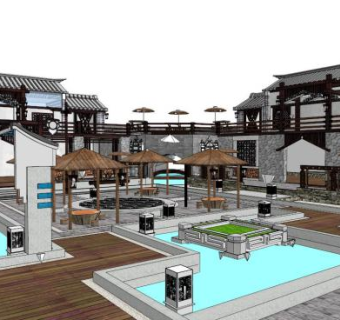 新中式旅游建筑设计su模型下载_sketchup草图大师SKP模型