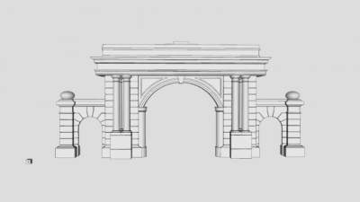 欧式园林大门白模SU模型下载_sketchup草图大师SKP模型