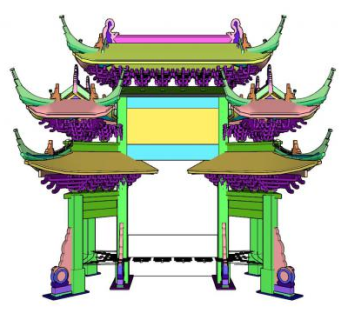 现代配色牌坊大门SU模型下载_sketchup草图大师SKP模型