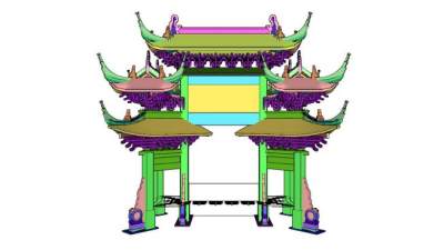 现代配色牌坊大门SU模型下载_sketchup草图大师SKP模型