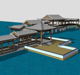 中式水上长廊SU模型下载_sketchup草图大师SKP模型