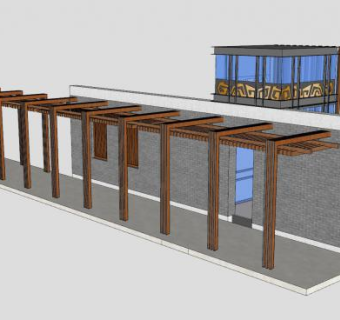 中式廊架长廊SU模型下载_sketchup草图大师SKP模型