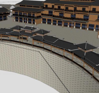 中式休闲长廊SU模型下载_sketchup草图大师SKP模型