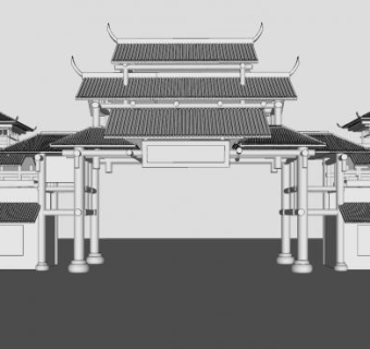 中式牌坊门头SU模型下载_sketchup草图大师SKP模型