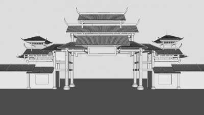 中式牌坊门头SU模型下载_sketchup草图大师SKP模型