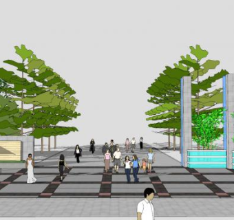 现代公园入口大门SU模型下载_sketchup草图大师SKP模型