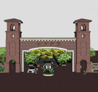 欧式古典铁道家园公园入口SU模型下载_sketchup草图大师SKP模型