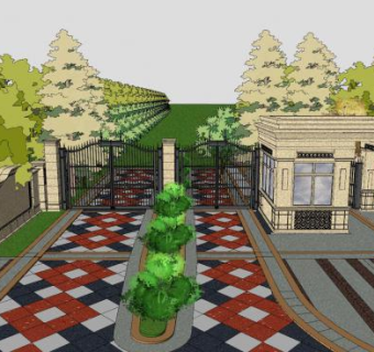 现代公园铁艺入口SU模型下载_sketchup草图大师SKP模型