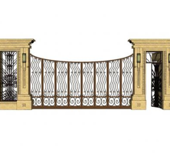 古典铁艺大门公园入口SU模型下载_sketchup草图大师SKP模型