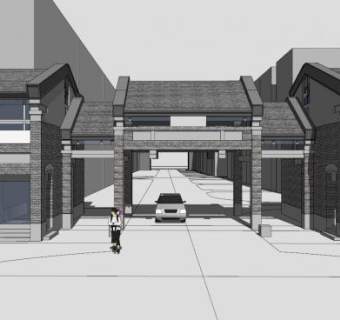 新中式牌坊大门出入口SU模型下载_sketchup草图大师SKP模型