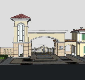 保利花园欧式小区大门SU模型下载_sketchup草图大师SKP模型