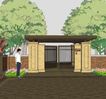 古典住宅大门景观SU模型下载_sketchup草图大师SKP模型