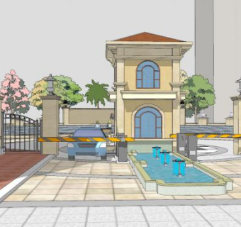 康盛阳光城现代小区入口SU模型下载_sketchup草图大师SKP模型
